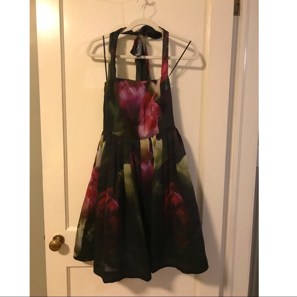 Black floral halter dress, never worn